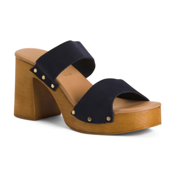 NEW VERDEROSMARINO Made In Italy Suede Dual Band Heel Sandals navy 264mn - Picture 1 of 2